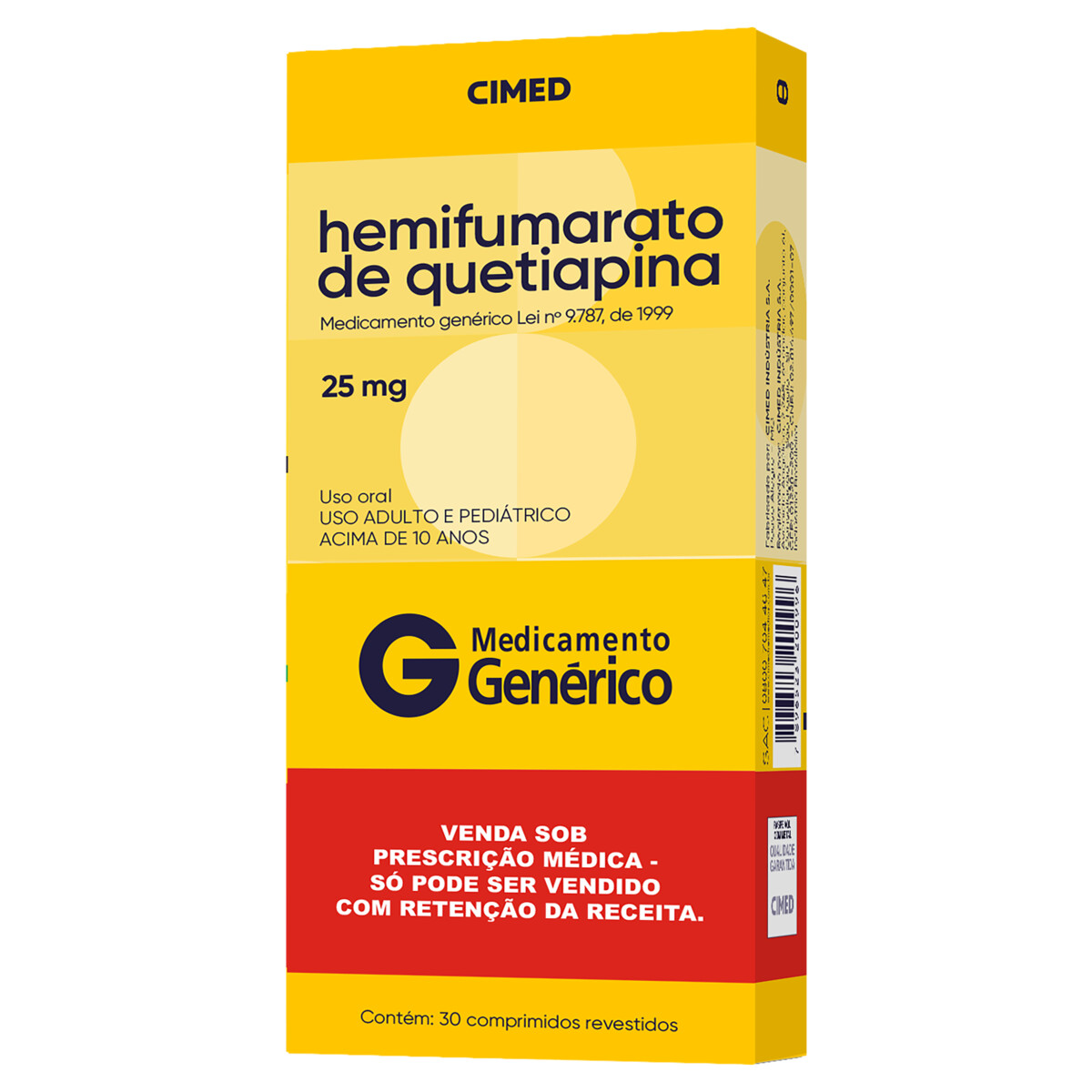 HEMIFUMARATO DE QUETIAPINA 25MG CIMED CAIXA 30 COMPRIMIDOS REVESTIDOS