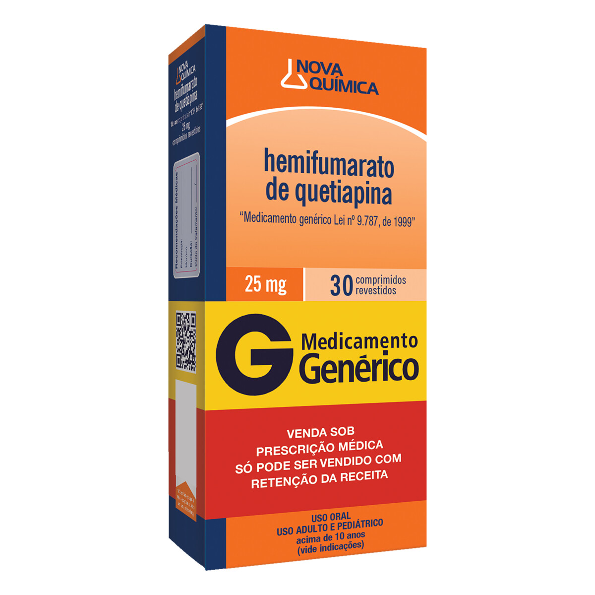 HEMIFUMARATO DE QUETIAPINA 25MG NOVA QUÍMICA CAIXA 30 COMPRIMIDOS